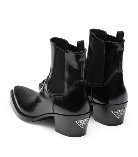 black buckle booties prada|Black Brushed Leather Ankle Boots .